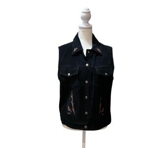 Agapo Black Suede Snap‎ Vest Western Pockets Size Medium